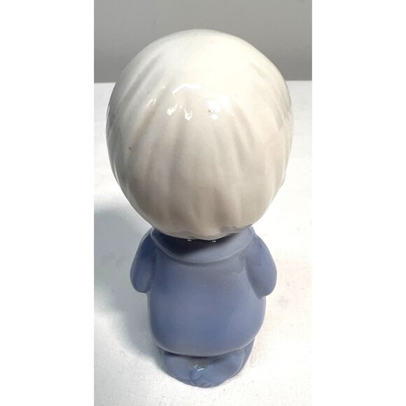 Vintage Porcelain Boy Figurine With Book In Blue & White - Picture 3 of 4